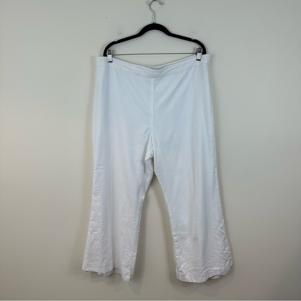 Ann Taylor White Wide Leg Linen Blend Pants Elastic Waist Size 18 Women's